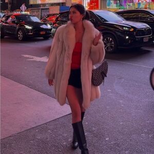 Dennis basso gray faux fur coat